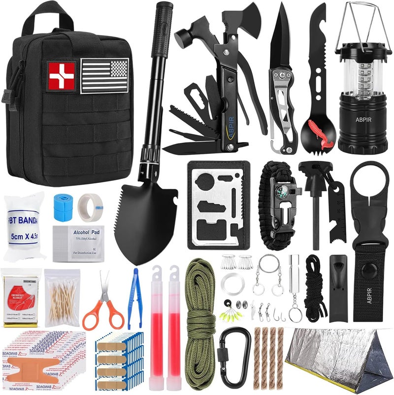 Abpir 171PCS Survival First Aid Kit with Survival Gear, First Aid Supplies, Emergency Tent, and MOLLE Nylon Bag, Ideal for Car, Travel, Home, Outdoor Adventures, for Men, Christmas, Teens - Image 1